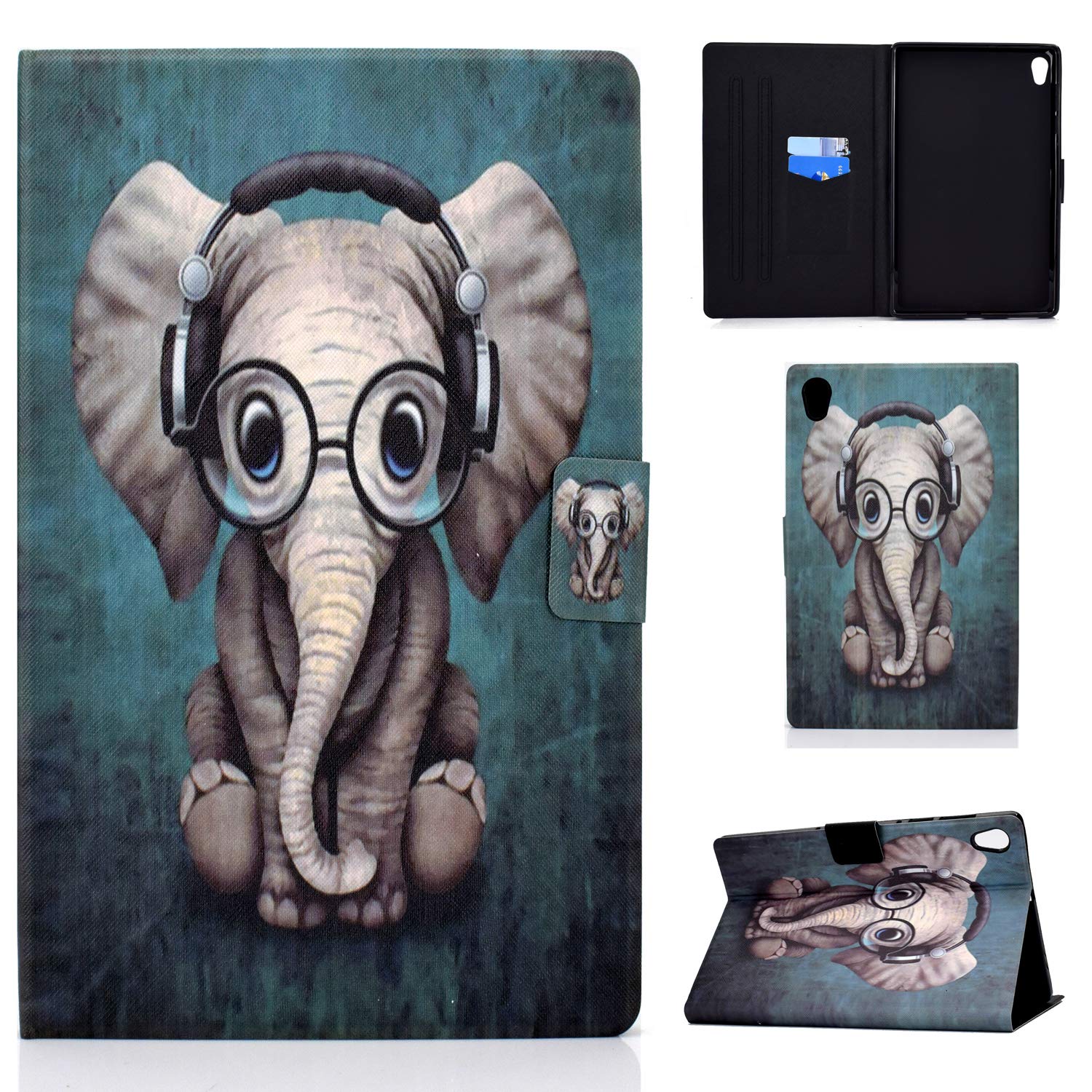 AsWant Lenovo Tab M10 HD 2 Gen Case PU Leather Folio Flip Wallet Cover Magentic Closure Tablet Case with Card Slot for Lenovo Tab M10 HD 2 Generation 10.1 Inch TB-X306X/TB-X306F Elephant Baby