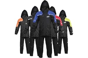 HWK Motorcycle Rain Suit for Men and Women, Two-Piece Waterproof Motorcycle Rain Gear with Reflective Jacket and Pants, All-Season Weatherproof Protection for Riding, Blue, X-Large