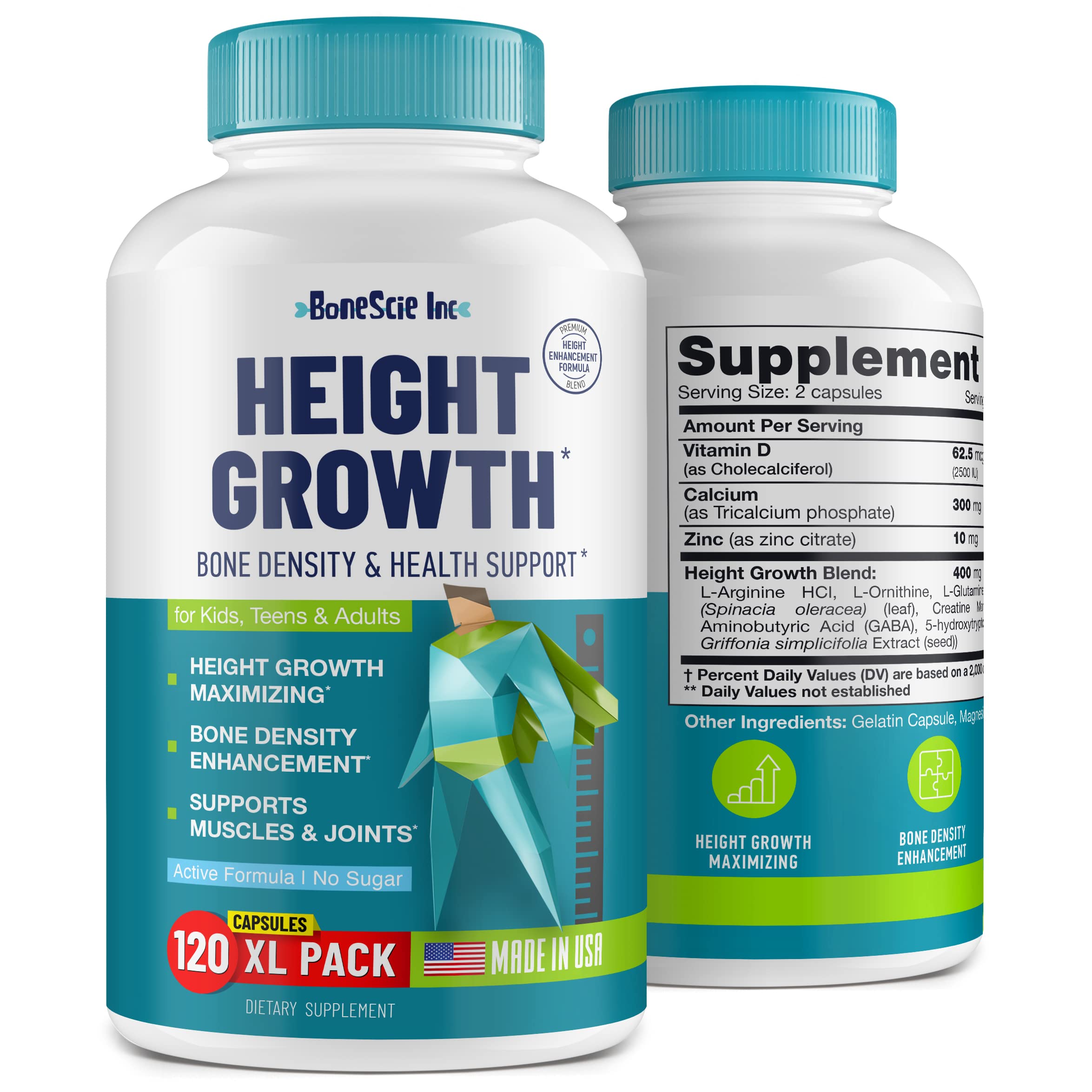Height Growth Maximizer - Made in USA - Natural Height Increase Booster & Bone Growth Pills - Grow Taller Supplement for Adults, Teens & Kids - Vitamins for Boys & Girls to Get Taller - 120 Capsules