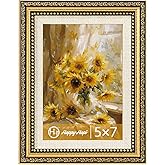 HappyHapi 5x7 Picture Frame, Vintage Picture Frames for Wall or Tabletop Display, Gold Photo Frame for Wall DécorRetro Home Decor, 1 Pack