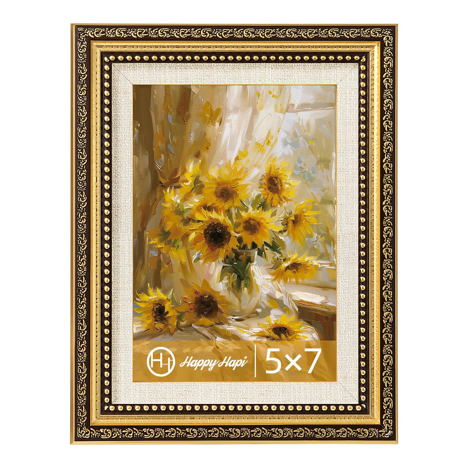 Photo 1 of HappyHapi 5x7 Picture Frame, Vintage Picture Frames for Wall or Tabletop Display, Gold Photo Frame for Wall DécorRetro Home Decor, 1 Pack