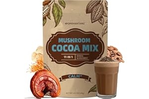 QIN SHAN TANG Mushroom Hot Cocoa Mix, 10 Mushrooms, MCT and Cocoa Powder with L-Theanine, Mushroom Coffee Alternatives for Sleep, 8.5 Oz