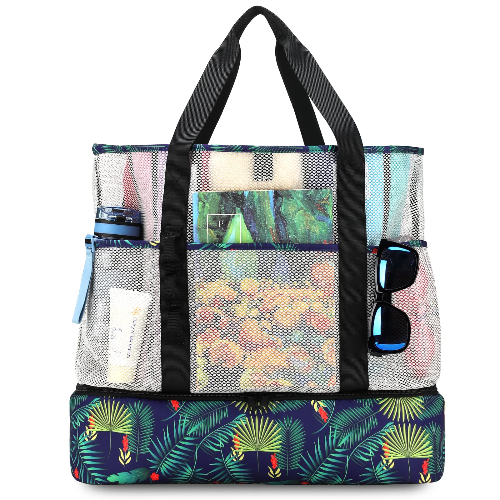 Photo 1 of UYLIA Beach Bag with Cooler,Mesh Beach Bags for Women Sandproof for Pool and Swimming Travel Daily with Durable 8 Pocket