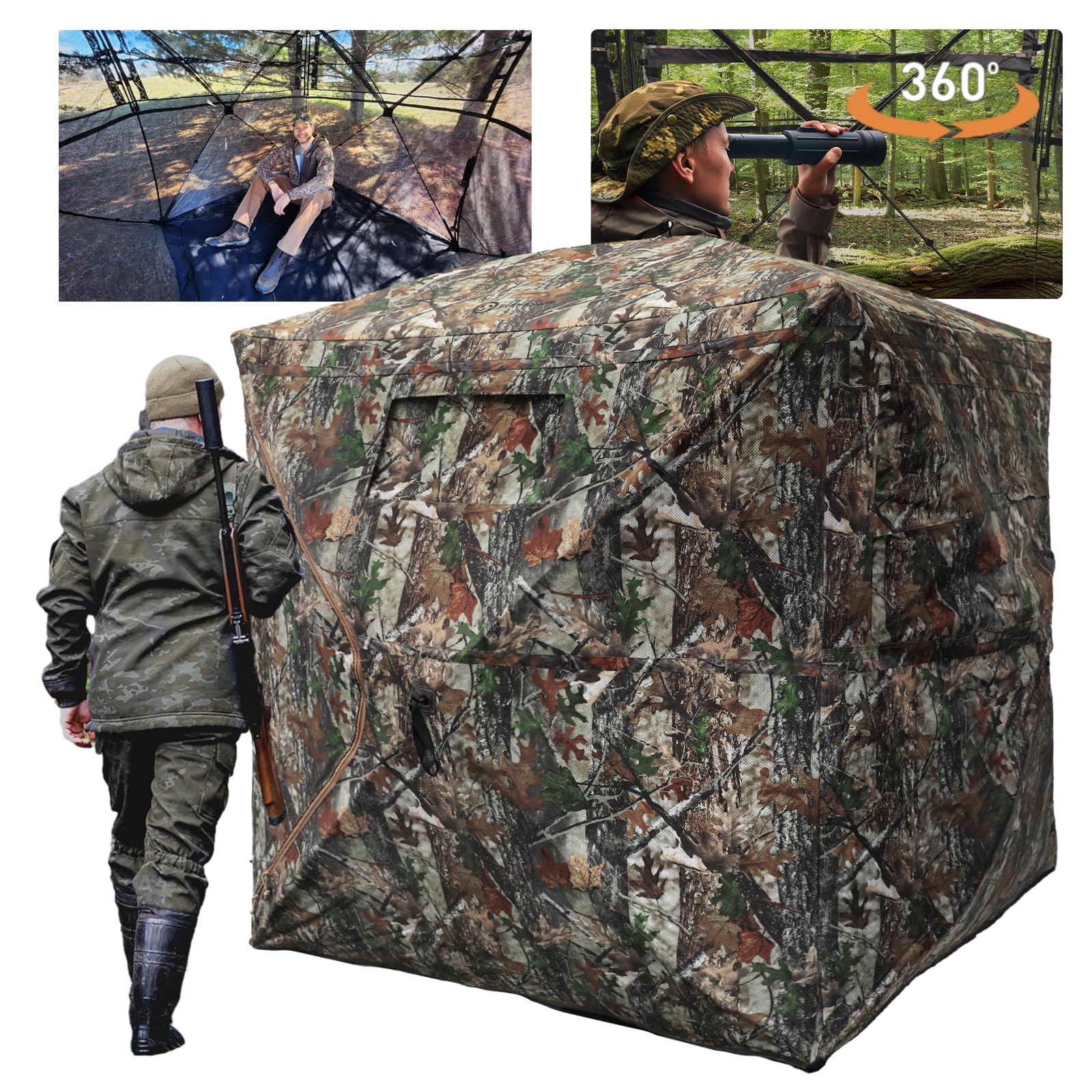 Photo 1 of FUNHORUN Hunting Blind with Floor Mat, 360 Degree See Through Ground Blind for Deer Hunting, 2-3 Person Pop-up Hunting Deer Blind, Turkey Blind.