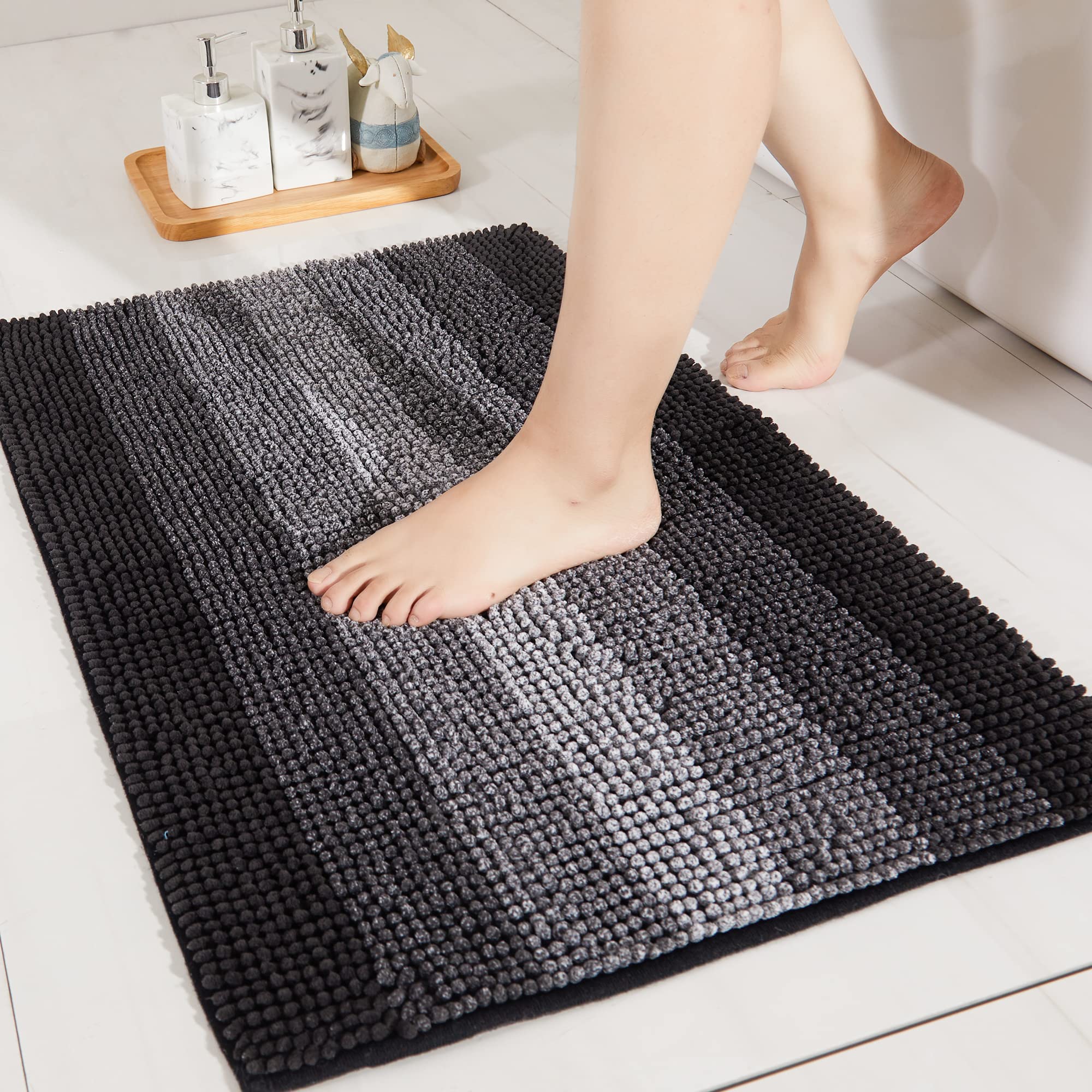 Photo 1 of COSY HOMEER Product Image Bath Rugs Made of 100% Polyester Extra Soft and Non Slip Bathroom Mats Specialized in Machine Washable and Water Absorbent Shower Mat (44x26 Inch, Black)