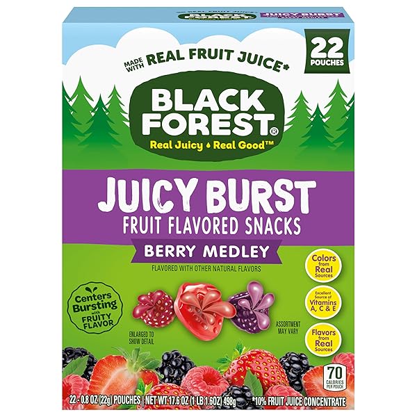 BLACK FOREST JUICY BURST FRUIT SNACKS, BERRY MEDLEY, 0.8 OUNCE POUCHES (22 COUNT)