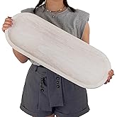 Hanobe Decorative Bowl Large Wooden: 25.5" Extra Long Wood Dough Bowls for Entry Way Table - Farmhouse Coffee Table Decor - Rustic Dining Table Centerpiece Decor, White