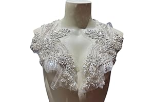 JRYYR 1 Pair of Handmade Rhinestone Appliques, 26.5 * 18cm DIY Clothing appliqué Patches, Sewing Beaded appliqué for Wedding Dress Apparel Accessories (White)