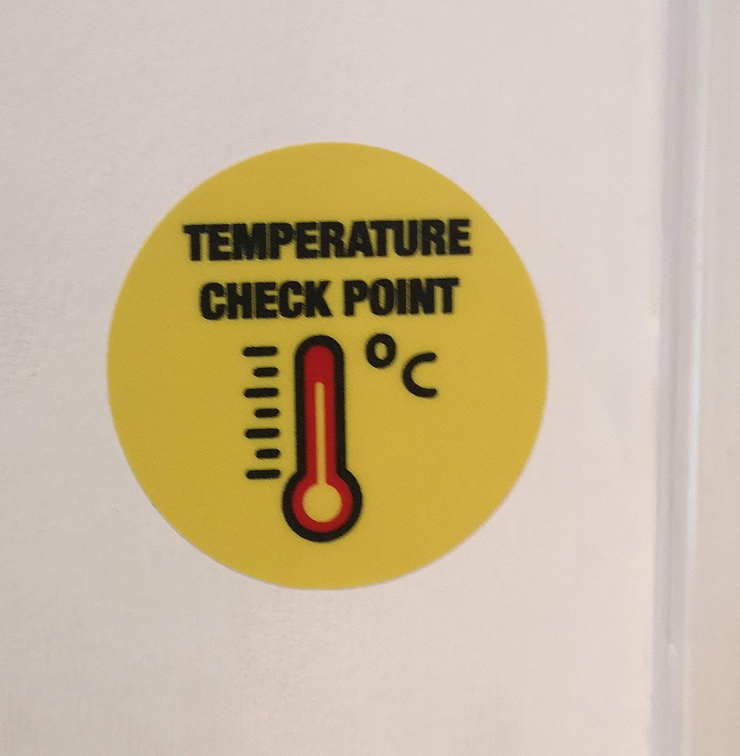 Removable Self Adhesive Vinyl"Temperature Check Point" Social Distancing Sign 10cm Diameter, Yellow - Image 4