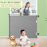 MYPIN Extra Wide Retractable Gate 140cm Indoor Outdoor Grey 86cm High view 2