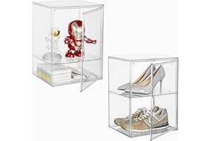ZLLZUU Super Large Boot Storage Boxes Clear Stackable Storage Bins, 2 Pack XX-Large Shoe Box Organizers with Magnetic Lids, Big Acrylic Display Case an Adjustable Divider
