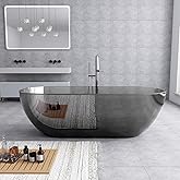 69'' Grey Freestanding Tubs Bathtub Solid Surface Resin Stone Bathtubs soaker Tubs Oval Shaped Matte Luxury Modern Soaking Tu