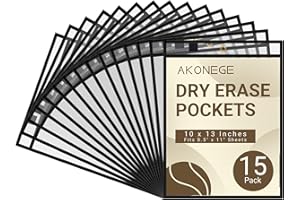 AKONEGE 15 Pack Oversized Dry Erase Pocket Sleeves Reusable 10 x 13 Inches Black Shop Job Ticket Holders Clear Plastic Sleeves Sheet Protectors for Documents, Teacher Classroom & Office Supplies