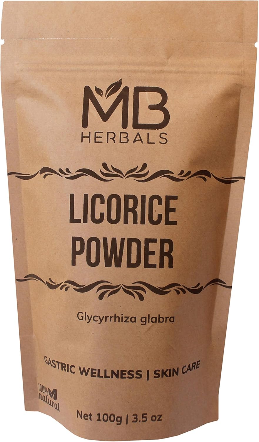 MB Herbals Licorice Root Powder 100 Gram | 3.5 oz | Pure Glycyrrhiza glabra | Mulethi | Yashtimadhu |Gastric Health | Smoker's Cough | Sore Throat | Natural Skin Brightener (When Used in a Face Pack): Health & Personal Care