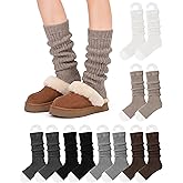 Tivi Tovo 6 Pairs Slouchy Leg Warmers for Women Warm Wool Knit Leg Warmers Ribbed Open Heel Footless Long Socks for Booties Ballet Yoga Skating