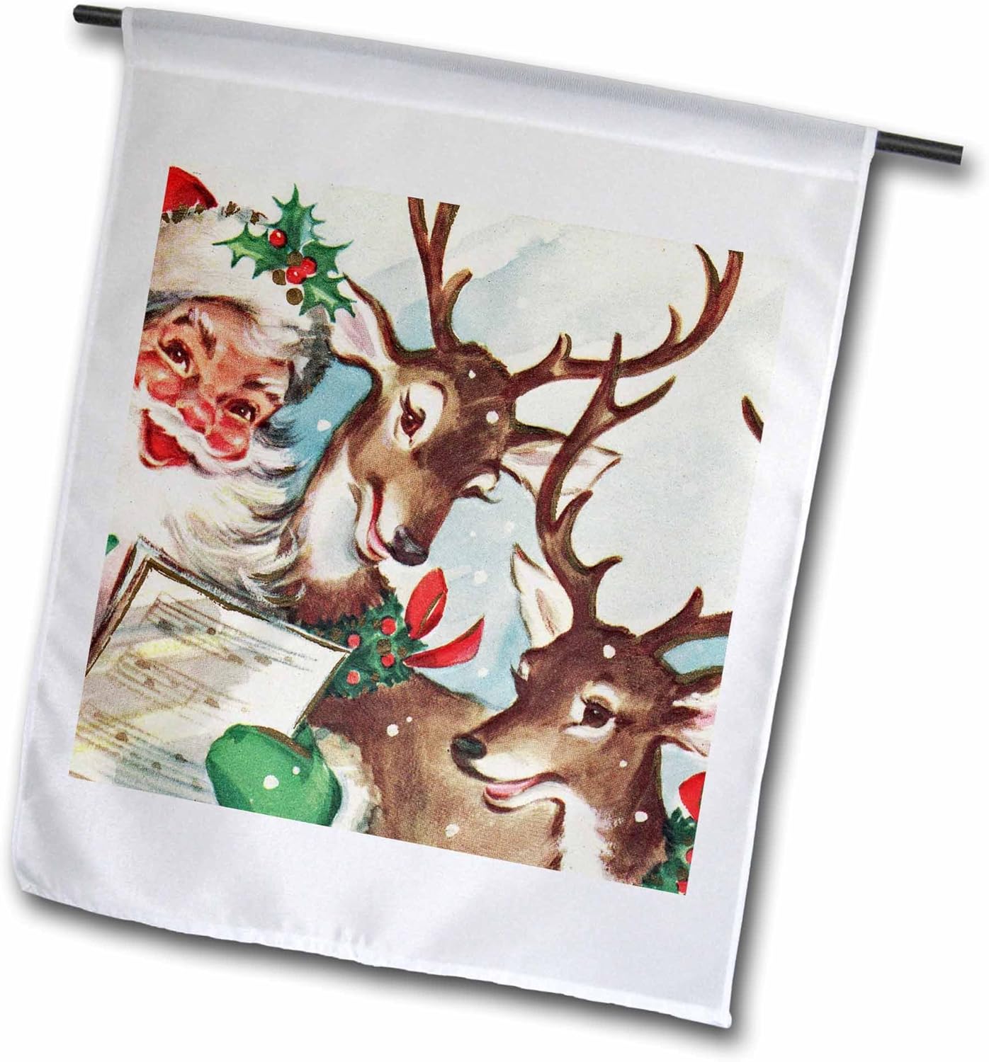 3dRose fl_172198_1"Santa and The Singing Reindeer Vintage Garden Flag, 12 x 18