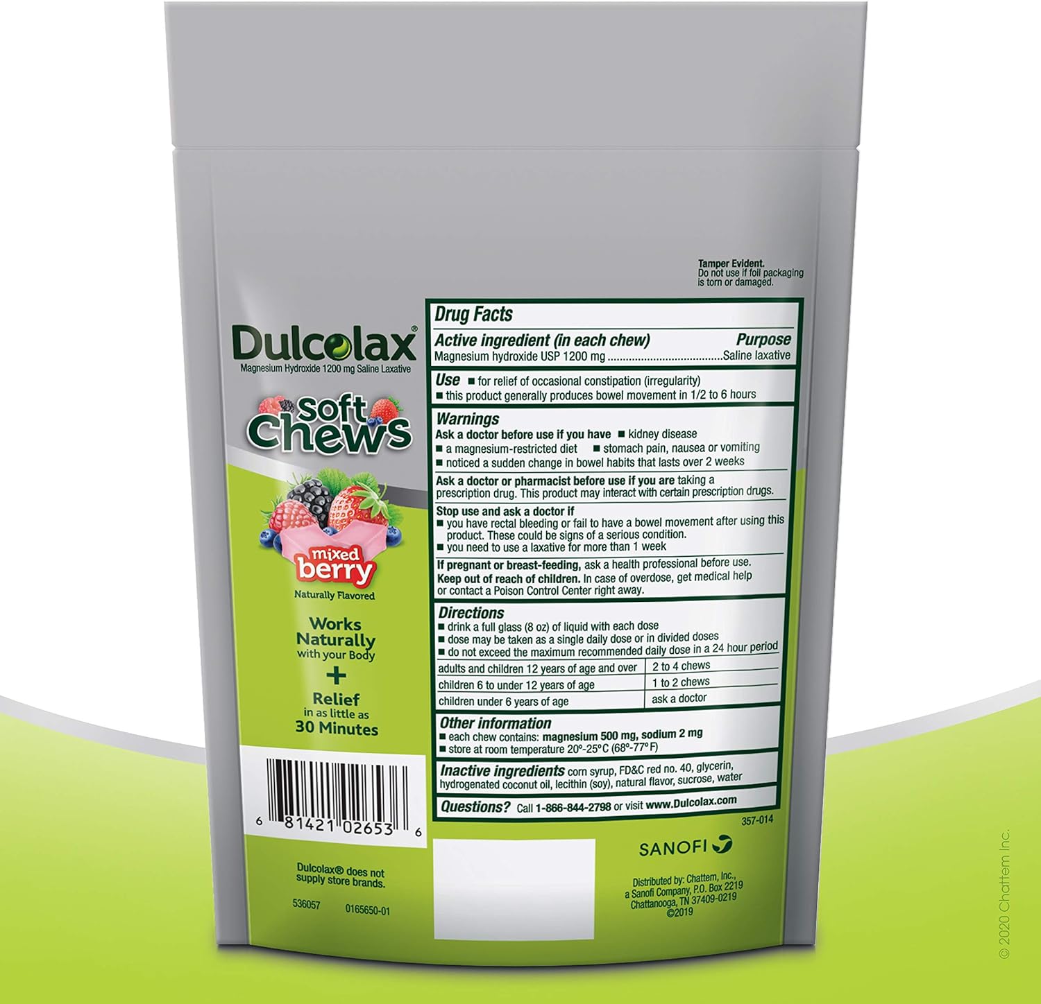 Dulcolax Soft Chews Stimulant Free & Gentle Constipation Relief, Mixed Berry, 30 Count: Health & Personal Care