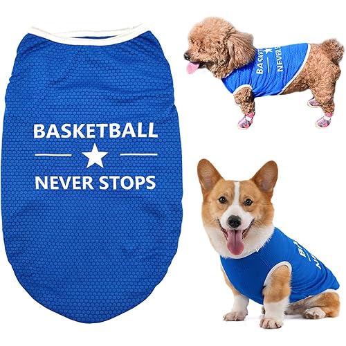 Brocarp Dog Vest Puppy Clothes, Pet Basketball Shirt Doggy Outfit, Spring/Summer Dog Tshirt Clothing for Small Medium Large Extra Large Boy Girl Dogs Cats Kitten, Breathable Dog Apparel (Blue, XS)