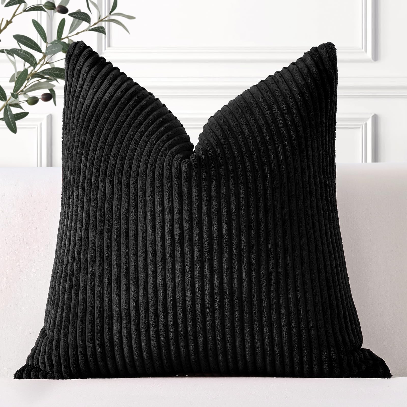 Artscope Cozy Striped Corduroy Cushion Cover 45x45cm Super Soft Decorative Square Throw Pillow Covers Case for Sofa Couch Bedroom Car Decor 18 x 18 Inches, Black