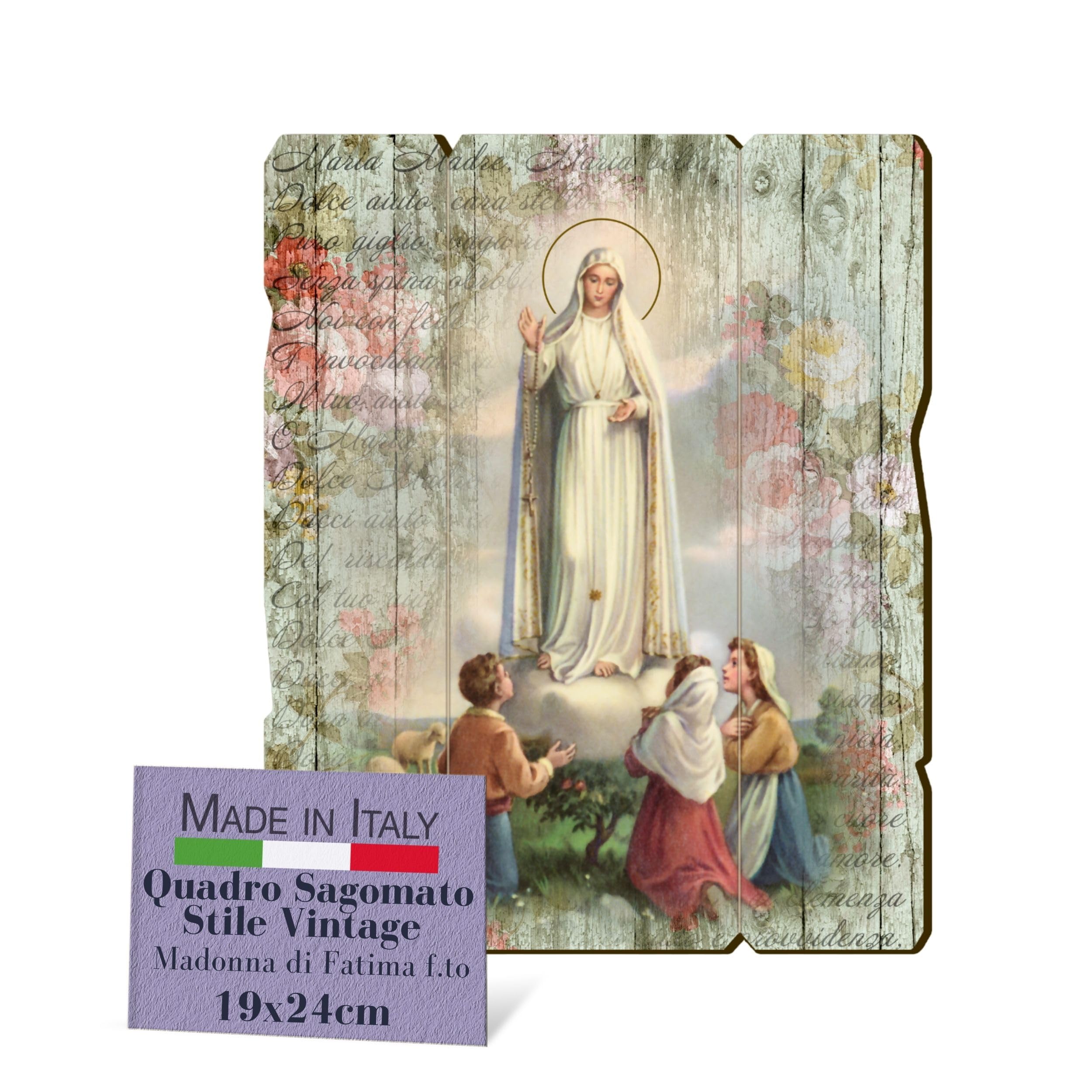 F.LLI BONELLA FRATELLI BONELLA - Vintage Shaped Madonna of Fatima Picture - Poplar Wood Picture Thickness 8mm - Madonna Bedroom Picture 19x24 cm - 100% Made in Italy