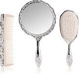 Kingsley 3 pc Silver Chrome Girls Vanity Set Brush Comb Mirror Dresser Mount view 1