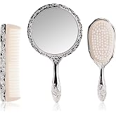 3 pc Silver Chrome Girls Vanity Set Comb Brush Mirror.