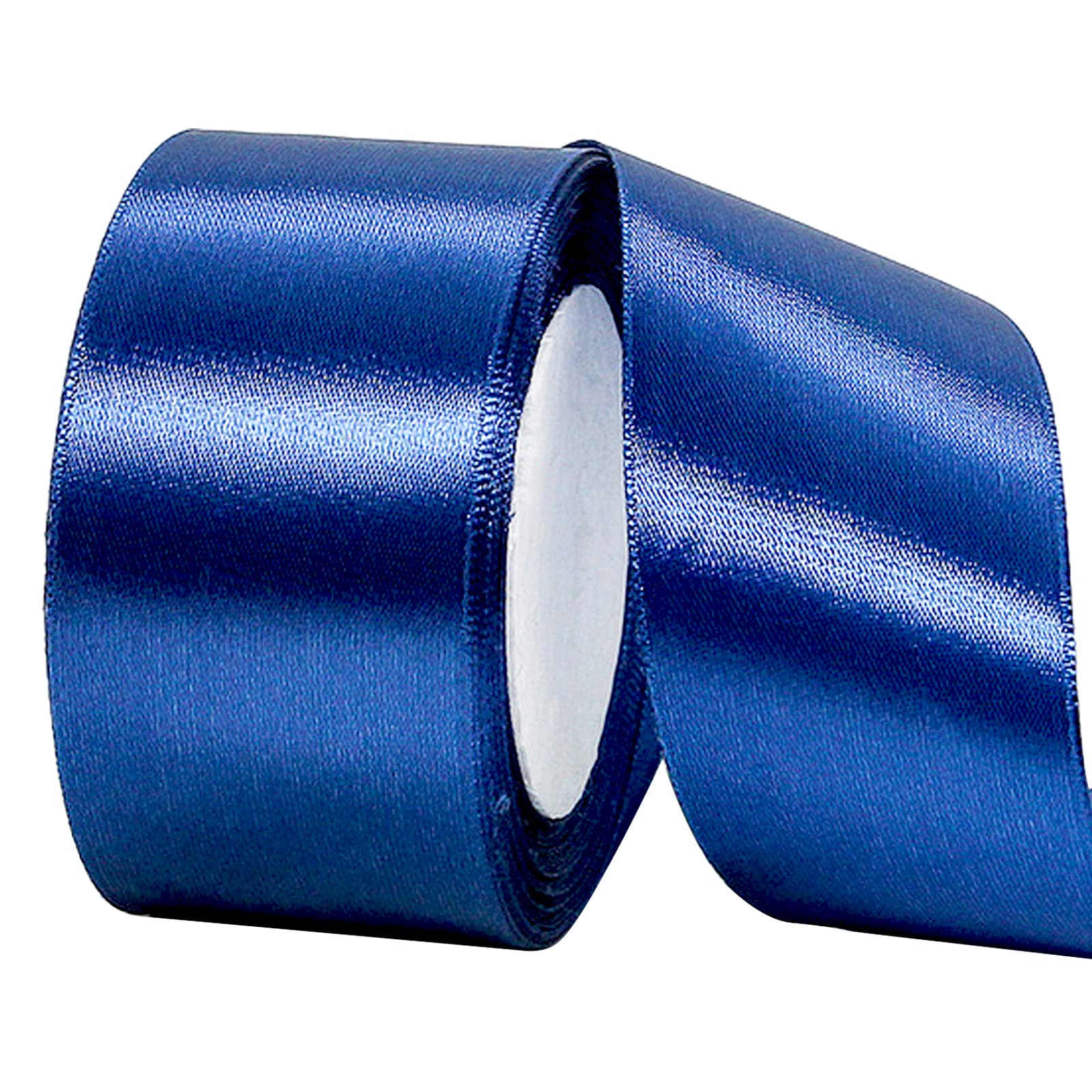 POPOYU Dark Blue Satin Ribbon 50mm, 22m Claret Blue Hair Ribbon Cake Bows,Polyester Ribbons Fabric Gift Satin Ribbons for Union Jack Xmas Birthday Party Gift Wrapping,Basket Cake DIY Craft,Wedding Car