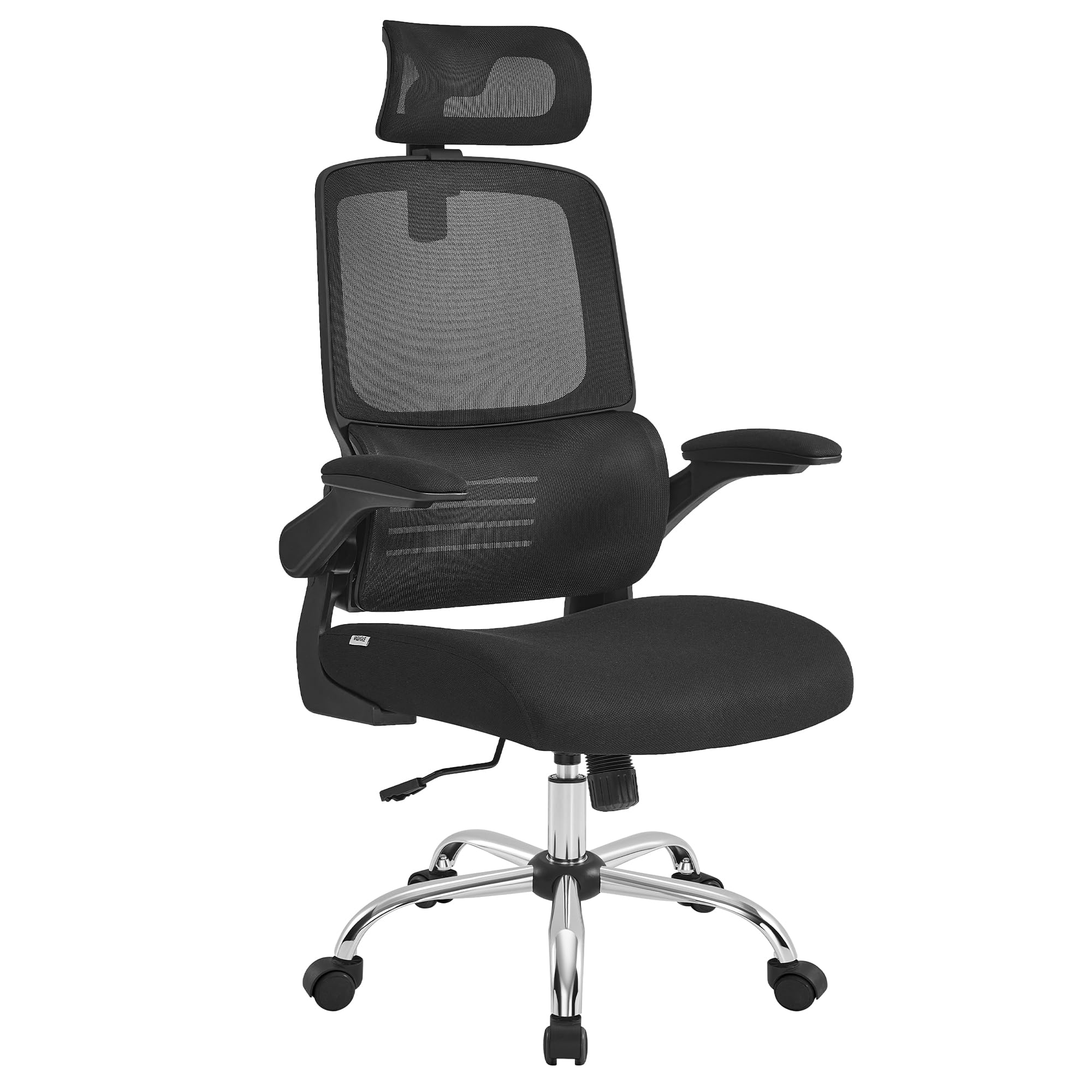 VASAGLE Office Chair, High Back Mesh Chair for Computer Desk, Adaptive Lumbar Support, Ergonomic, Foldable Armrests, Adjustable Headrest, Tilt Function, for Home Office, Ink Black UOBN040B21