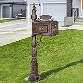 Heavy Duty Mailbox Classic Decorative Cast Aluminum Mail Box Postal Vertical Pedestal (Bronze)