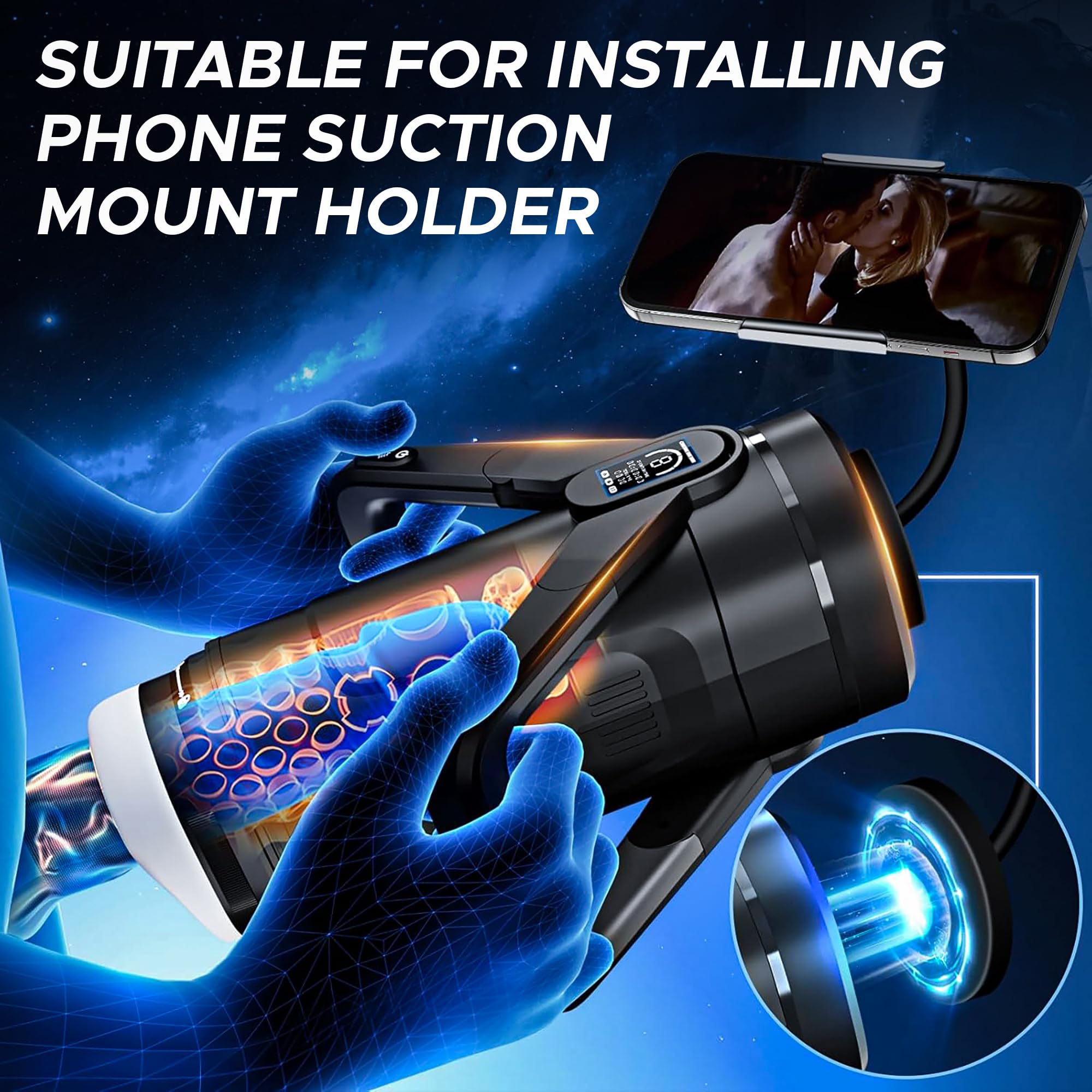 Automatic Male Masturbator for Men - 9 Thrusting & 9 Vibration Modes, Rechargeable Male Sex Toys with Wing-Grip Handle & LCD Display & Soft Removable Sleeve, Male Masterubaters Sex Toy for Men