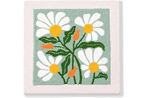DCCQ Punch Needle Kits for Beginners,Sunny Lovely White Flowers and Green Background，with Hoop Embroidery Punch Needle Starter Craft Set for Suitable as a Holiday Gift for Adults or Children