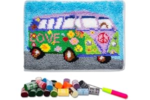 LAPATAIN Latch Hook Kits DIY Crochet Yarn Kits,Flower Car Carpet Embroidery Hook Rug Kit Needlework Sets Cushion for Adults Home Decor 20x15inch