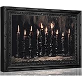 Framed Dark Gothic Canvas Wall Art,Black Candle Picture Wall Decor | Halloween Print Artwork,for Living Room Bathroom Gallery Home Decoration.9x11in