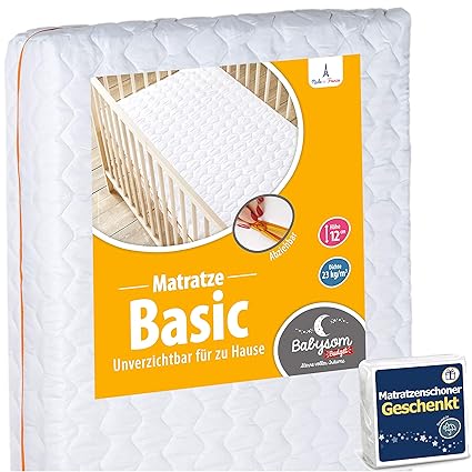 Babysom - Babymatratze | Kindermatratze + wasserdicht Matratzenschoner GESCHENKT - 60x120cm - Atmungsativer Kaltschaum - Bezu