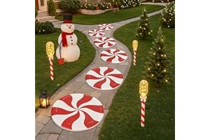 DUNZY 6 Pcs Christmas Candy Floor Decoration Garden Stepping Stones 8 Inch Algae Diatom Mud Decorative Step Stones Peppermint Decor for Garden Yard Lawn Patio Walkway Outdoor Indoor Christmas Party Decor