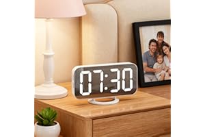 Slim Digital Mirror Aesthetic Alarm Clock for Bedrooms Desk Decor - Plug in Electric Big LED Modern Small Clock for Office Li