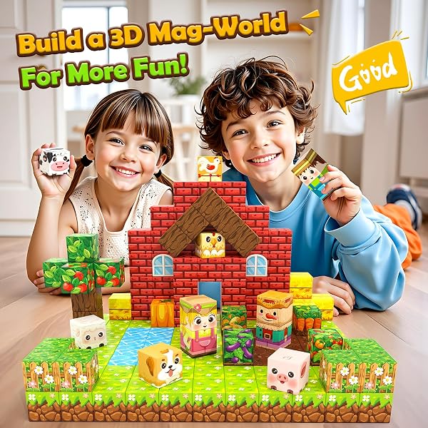 IGIVI 1″ MAGNETIC BLOCKS FARM ANIMALS SET, MAGNETIC CUBES WITH ULTRA MAGNET STRENGTH FOR KIDS AGES 3-12, STEM MAGWORLD TOYS IDEAL GIFTS FOR 3+ YEARS OLD BOYS GIRLS