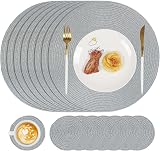 Famibay Round Placemats and Coasters Set of 8 34cm 10cm Grey