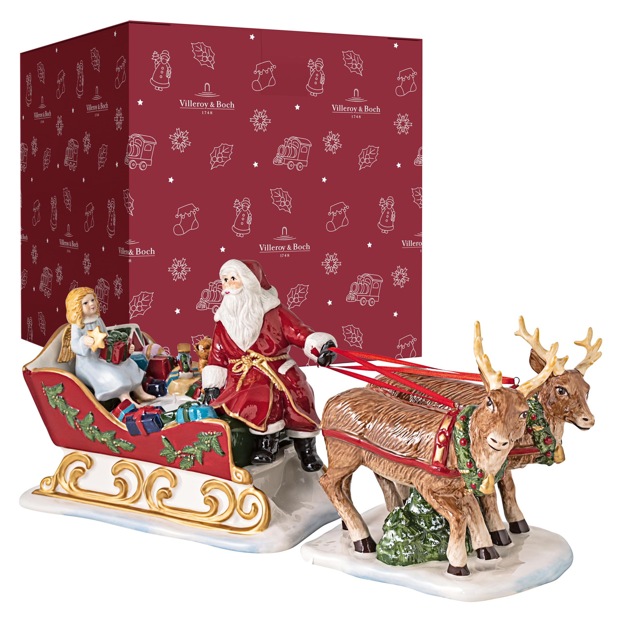 Villeroy & Boch - Christmas Toy's Memory Schlitten, dekorative Figur aus Hartporzellan, für Teelichter geeignet, bunt, 36 x 14 x 17 cm