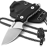 Omesio Neck Knife, 5.43" Neck Knife with Sheath and Necklace, Full Tang Small Fixed Blad Knife D2 Steel 2.17-Inch Blade G10 Handle for Outdoor, Survival, Camping, Tactical