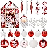 Canlierr 70 Pcs Christmas Ball Ornaments Assorted Shatterproof Hanging Decor for Christmas Tree Decorative Vintage Traditional Ornaments Bulk Holiday Party Decorations (Red,White,Santa Claus)