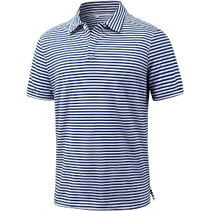 DOWMQ Mens Golf Shirt Cotton Short Sleeve Collared Summer Polo Shirts | Striped, Performance, Moisture Wicking, Soft Fabric,
