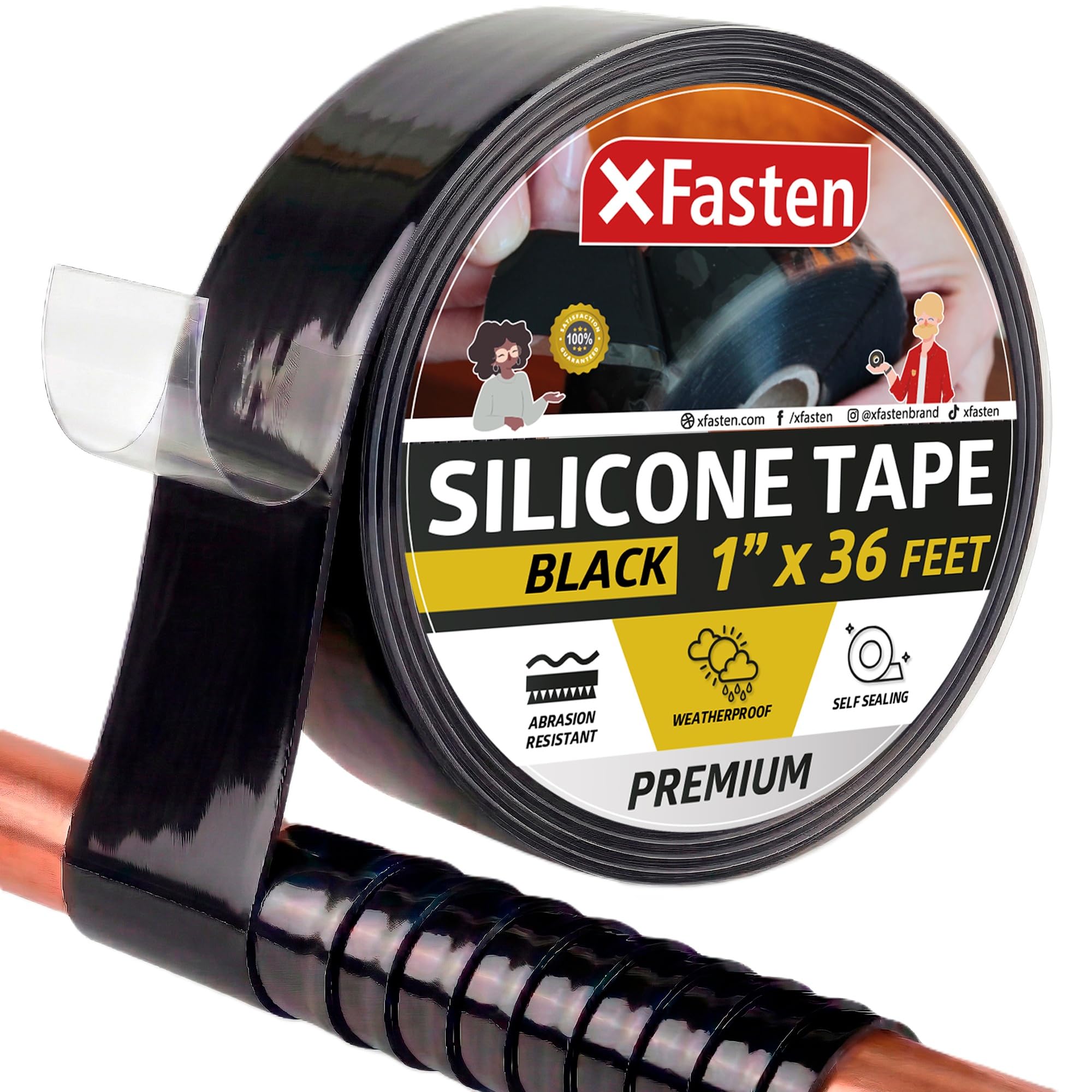 XFasten Silicone Self Fusing Tape 1-Inch x 36-Foot (25.4mm x 10.97m) (Black) Silicone Repair Tape