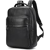 SAIION Genuine Leather 15.6 Inch Laptop Backpack for Men Women, Business Travel Bag Hiking Rucksack Backpack Daypack, 8019 Black