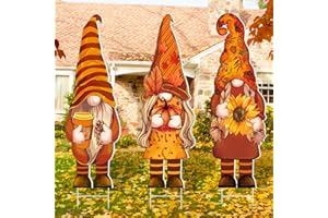 Umigy 3 Pcs Thanksgiving Yard Decor Cute Fall Gnome Yard Sign with Stakes 32 x 10 Inch Autumn Gnome Outdoor Lawn Decor, Outside Thanksgiving Garden Decoration for Home Pathway Walkway