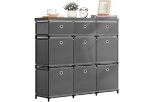 HAITRAL 9 Cube Storage Organizer, Fabric Storage Chest Drawers Organizer Unit for Closet, Easy Assembly Clothes Closet Dresser for Bedroom,Dorm,Hallway, Storage Bins (Grey)
