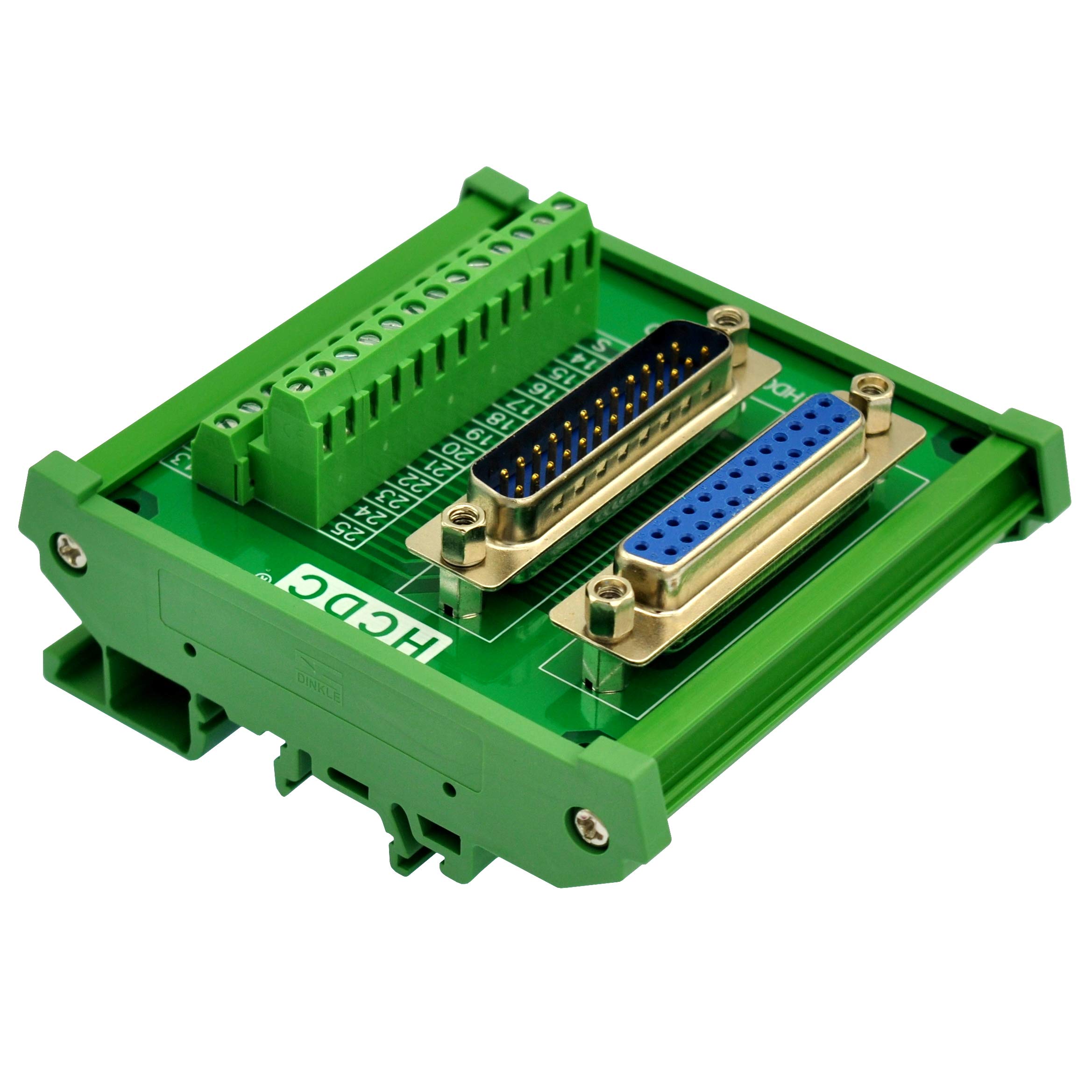 DIN Rail Mount D-SUB Male-Female Interface Module Terminal Block Breakout Board (DB25)