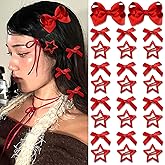 STGDAK Red Bows For Hair Bow Y2k Star Clips Cute Ribbon Bow Clip Grosgrain Mini Bows Barrette Alligator Coquette Clips Valentine's Day Hair Accessories For Girls Women Party Valentines Date