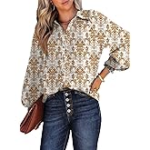 Dokotoo Women's Casual V Neck Allover Floral Print Long Sleeve Chiffon Button Down Blouses Bohemian Top Shirts