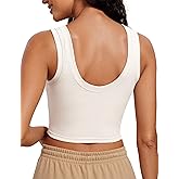 CRZ YOGA Ribbed Crop Fitted Tank Tops for Women Low U-Back Scoop Neck Casual Cropped Sleeveless Workout Yoga Shirt